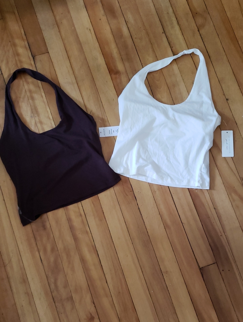 PINK ROSE BNWT Luxe Classics Duo Modal Blend Halter Tops - Ivory/ DK Brown - M